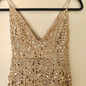 Gold long cocktail dress